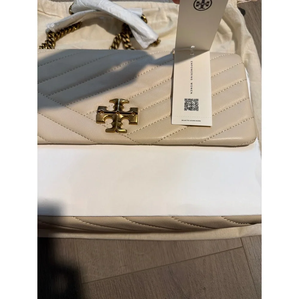 Tory Burch Kira Chevron Convertible Shoulder Bag New Cream Leather 90446